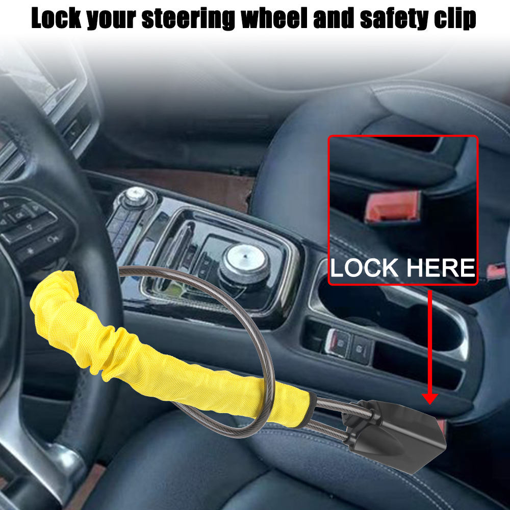 Sinodiving Car Steering Wheel Lock - Universal Anti-Theft Device with Seat Belt Lock